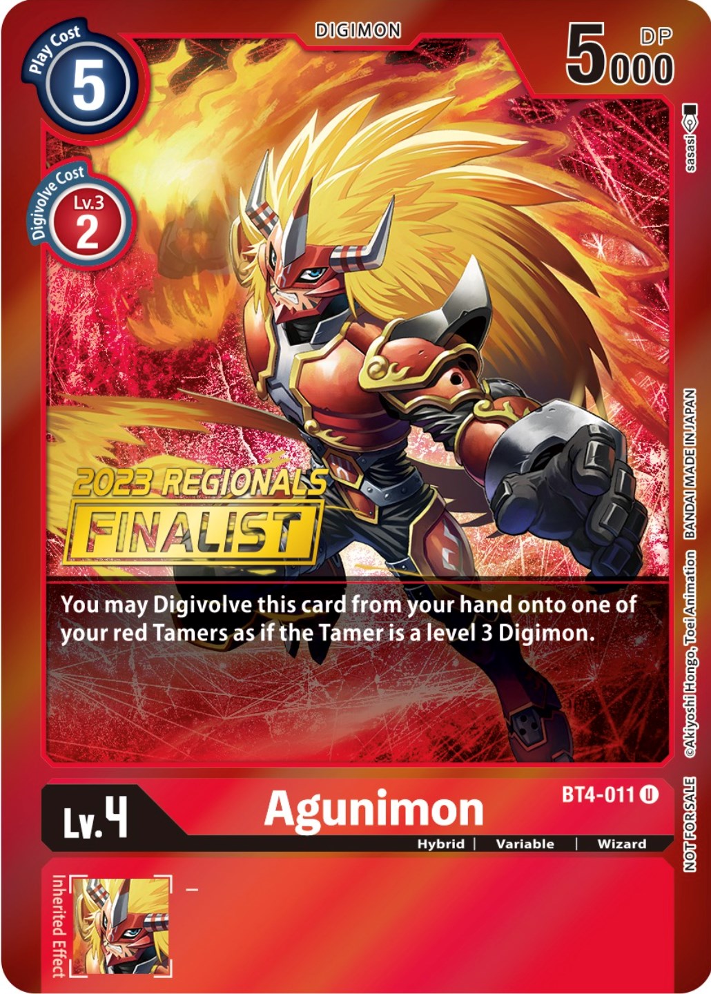 Agunimon [BT4-011] (2023 Regionals Finalist) [Great Legend Promos]